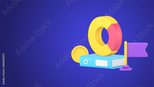 Analyzing company working checking profit with folder documents and rounded graph 3d icon