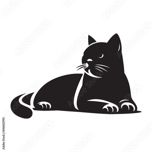 Black cat lying down with a relaxed and content expression silhouette