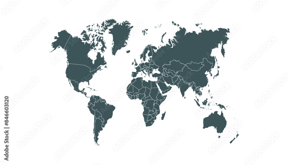Naklejka premium World map. Modern color vector map. Silhouette map. 