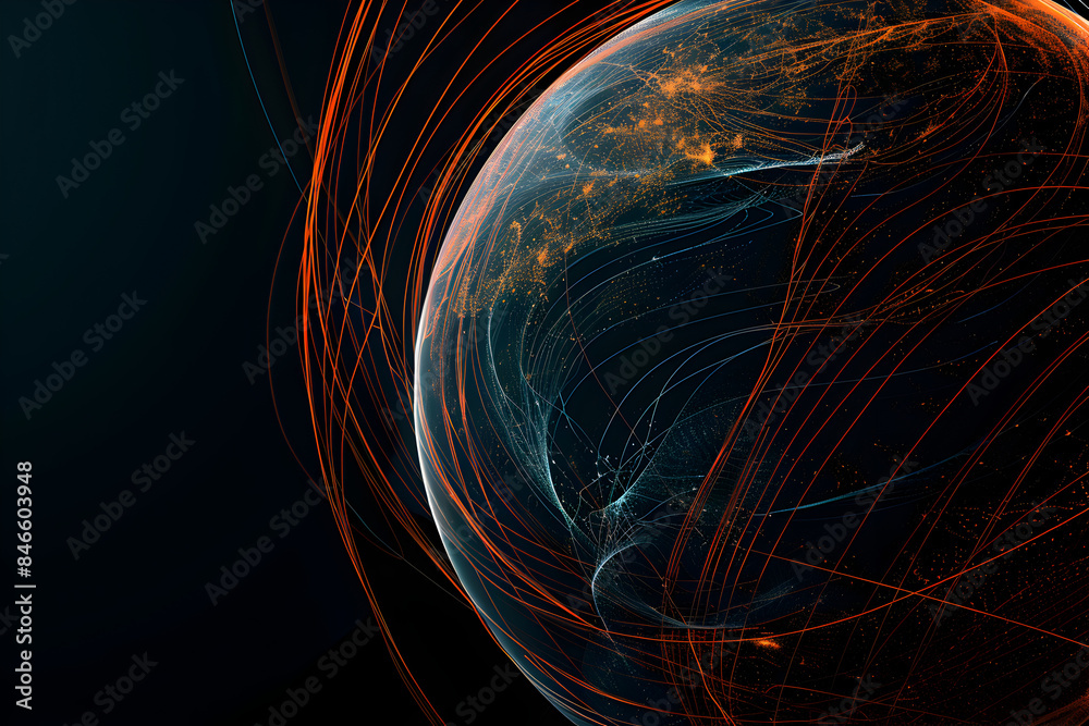 Obraz premium Earth globe, telecommunication and data transfer networks with global internet and artificial intelligence connectivity for communication technology.
