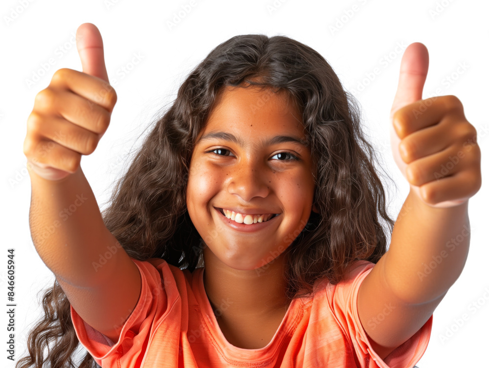Happy Teenager Giving Double Thumbs Up with Big Smile on White Background