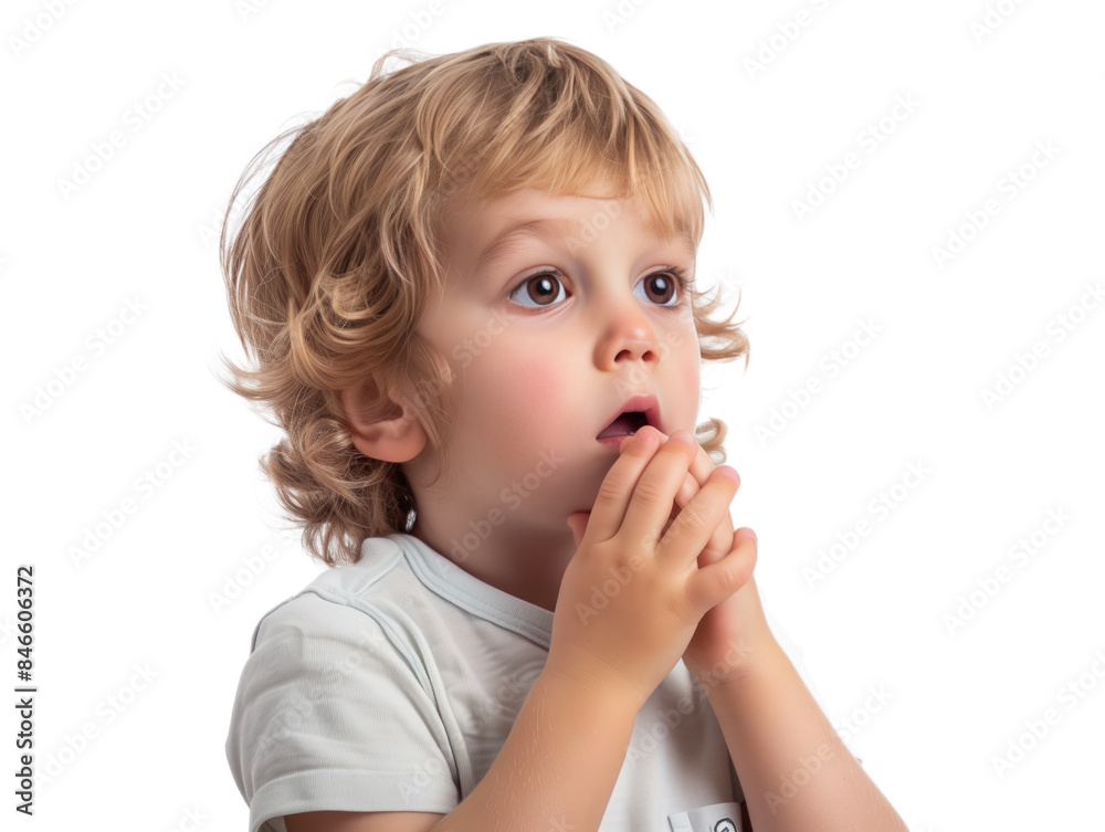 A young child checking his breath with his hand illustrates the concept of halitosis. A young child checking his breath with his hand illustrates the concept of halitosis.
