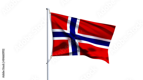 Waving flag of norway isolated on transparent background.