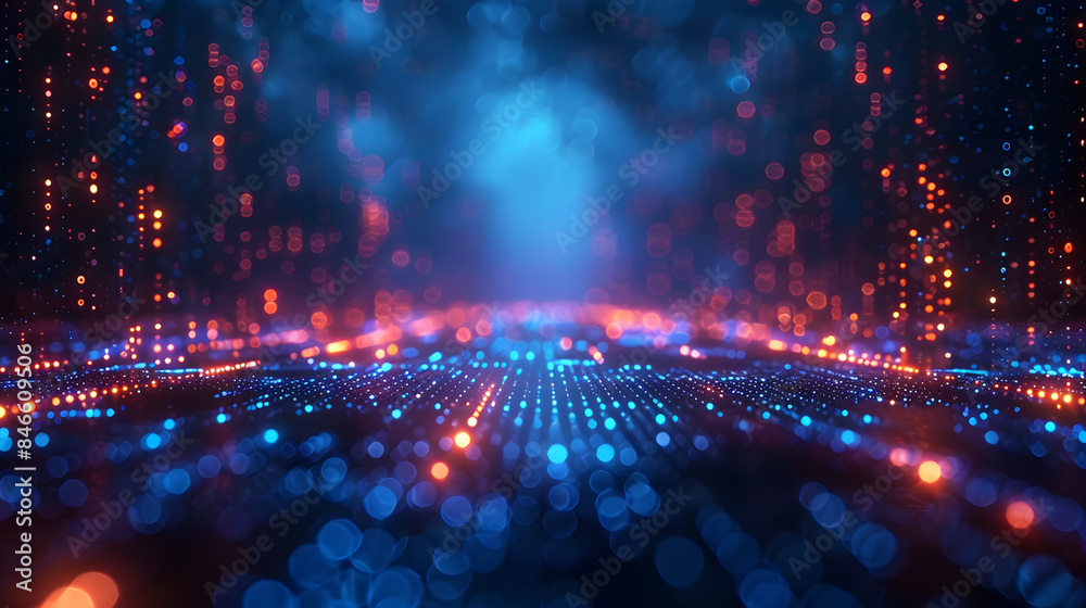 Fototapeta premium Digital data stream in deep blue, high speed data transfer with motion effect, cyber tech space.