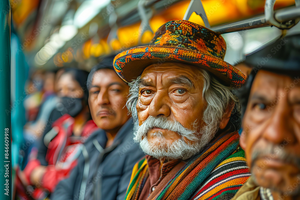 Elderly mexican man with a white mustache is riding public transportation Elderly mexican man with a white mustache is riding public transportation