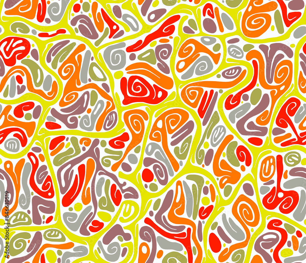 A chaotic black and white pattern is an ornament of elongated ovals painted in bright colors. Seamless pattern. A chaotic black and white pattern is an ornament of elongated ovals painted in bright colors. Seamless pattern.