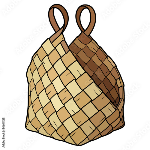 Cartoon hand drawn wicker basket isolated on white background. Vector doodle illustration
