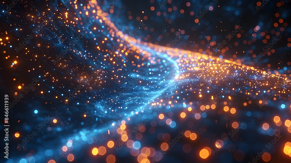 Obraz premium Digital data stream in deep blue, high speed data transfer with motion effect, cyber tech space.