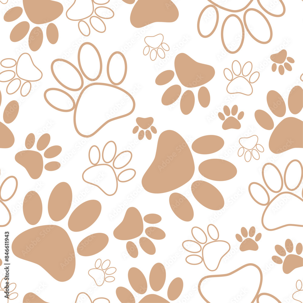 Fototapeta premium Animal Paw Seamless Pattern. Paw animal print silhouettes. Seamless pattern with paws