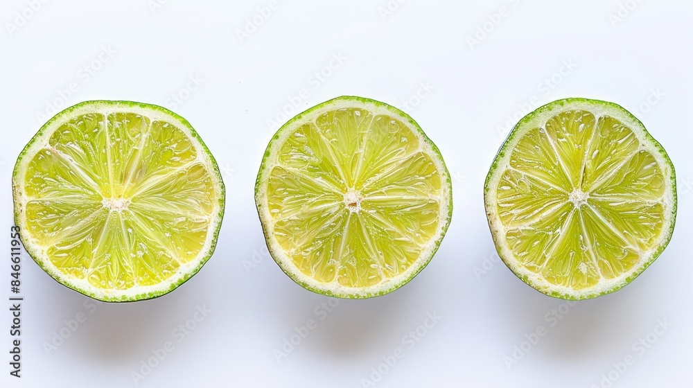 Three Fresh Lime Halves on a White Background, Generative AI Three Fresh Lime Halves on a White Background, Generative AI