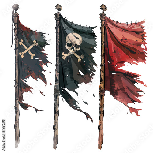 Different pirate flags isolated on transparent background photo