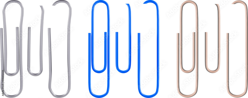 Various paper clips realistic vector illustration set with transparency