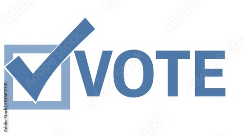 Blue checkmark in a blue box, with the word VOTE in blue letters
