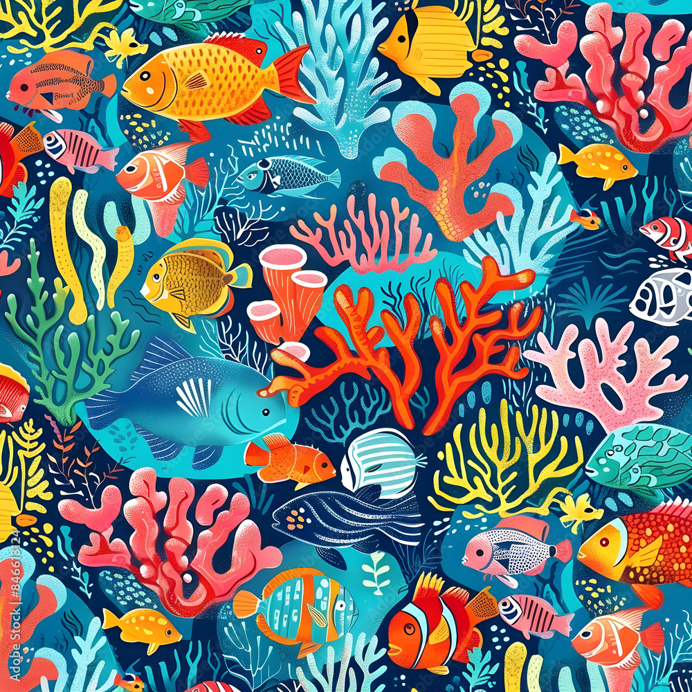 Obraz premium underwater adventure pattern featuring colorful coral reefs and fish