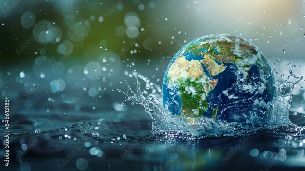 Planet Earth Splashing into Water, Generative AI Planet Earth Splashing into Water, Generative AI