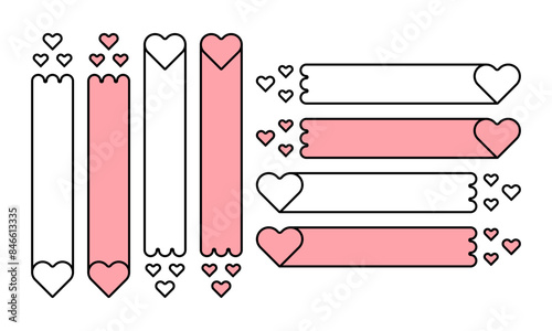 Falling heart icon set. Basic flat design horizontal and vertical line with heart. Love, valentine, romantic, stripe sign symbol. Pink, outline.