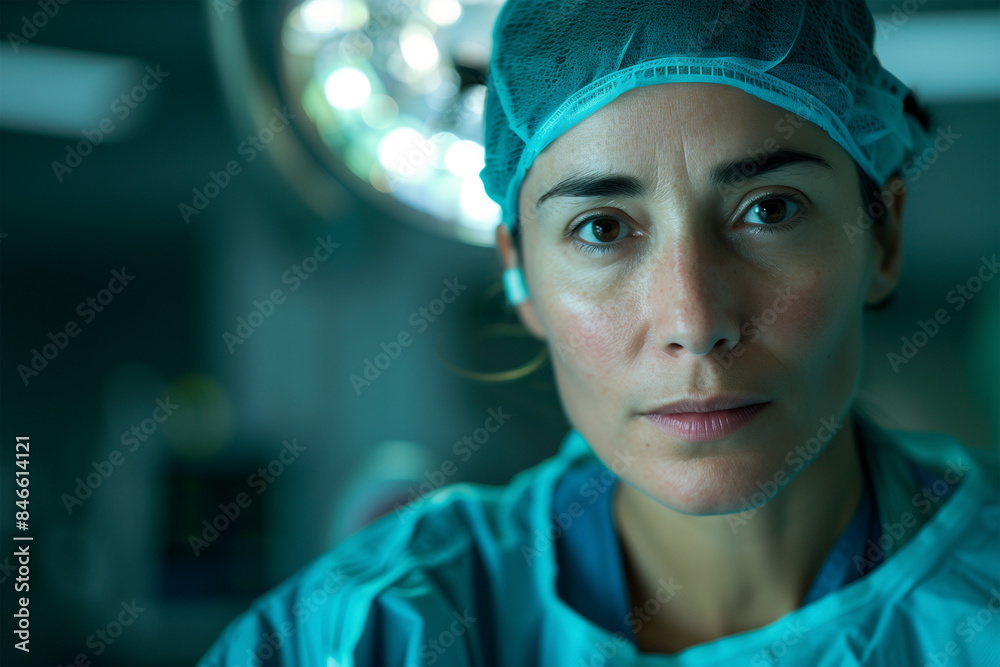 Female Doctor in Scrubs Looking into Camera. Generative AI image Female Doctor in Scrubs Looking into Camera. Generative AI image
