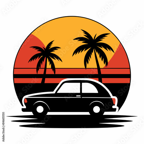 Vibes t-shirt design vintage retro sunset with palm trees vector illustration  © Chayon Sarker