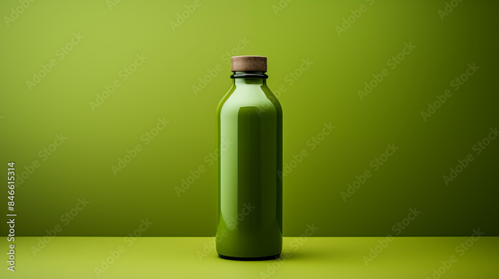 Green Bottle with Cork on Green Background Green Bottle with Cork on Green Background
