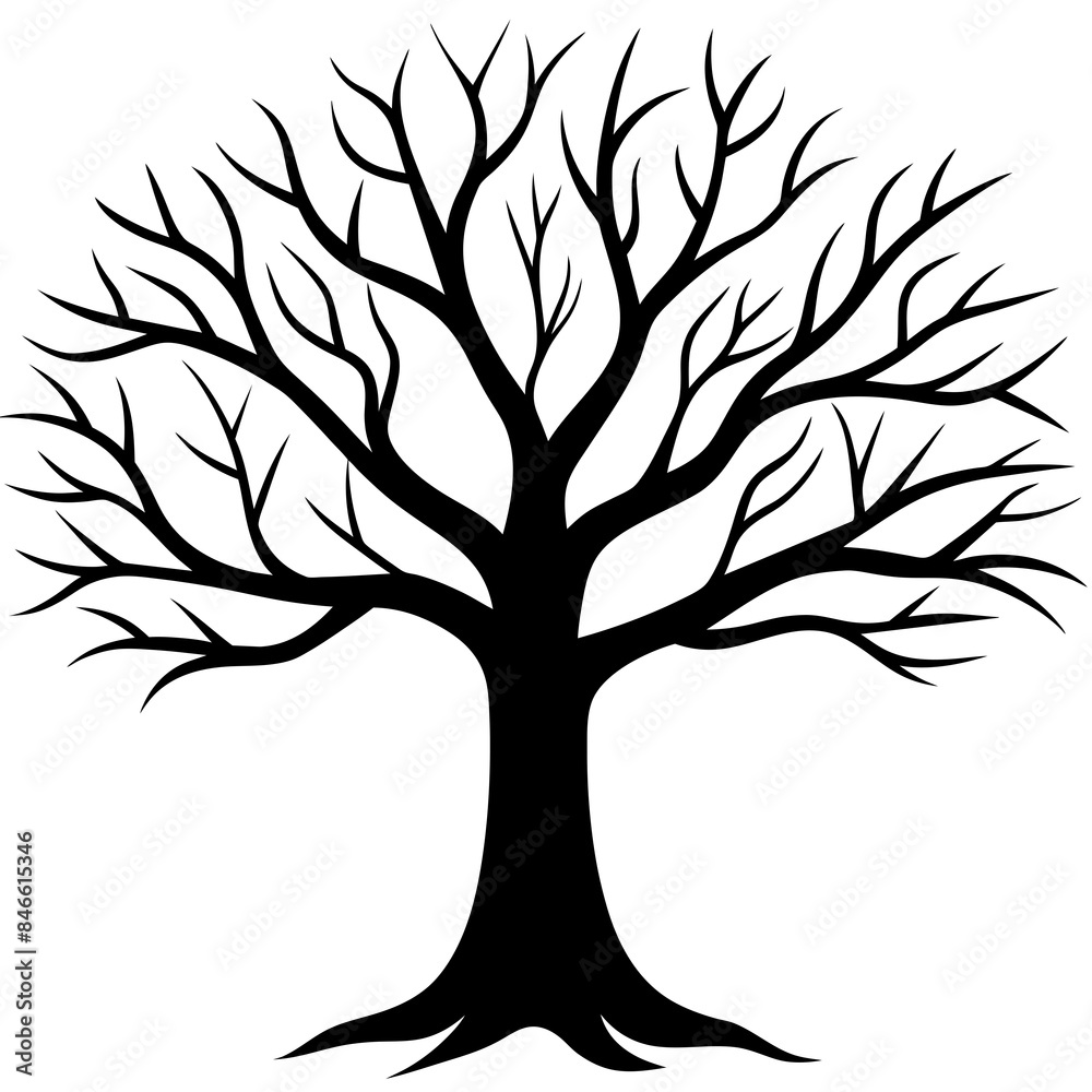 Obraz premium Hand drawn tree without any leaf and any effect vector silhouette on white background