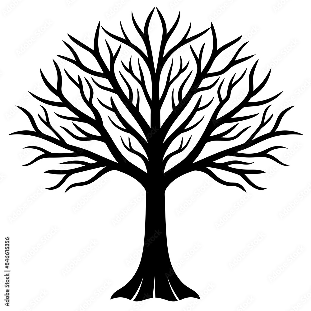 Fototapeta premium Hand drawn tree without any leaf and any effect vector silhouette on white background
