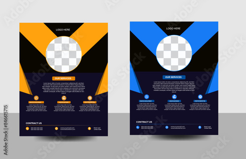 a bundle of 2 templates of a4 flyer.Corporate business flyer template design set with blue, yellow and white color. marketing, business proposal, cover page, modern template.

