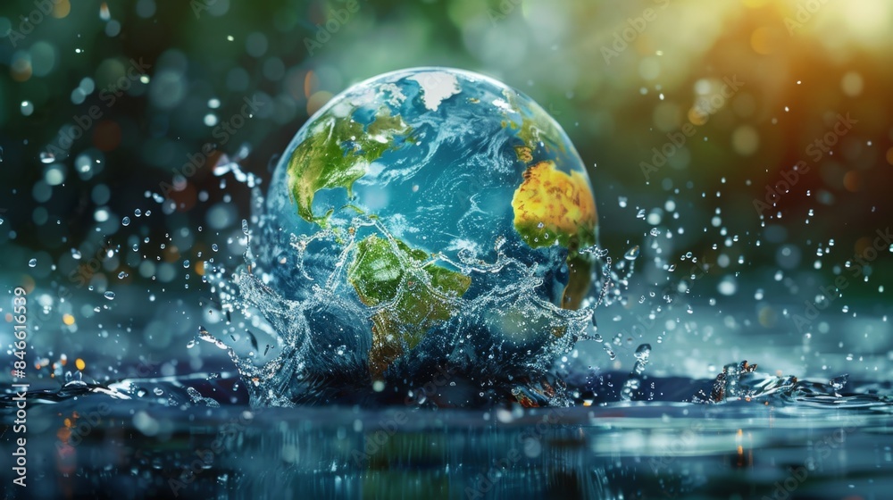 Earth Splashing in Water, Generative AI Earth Splashing in Water, Generative AI