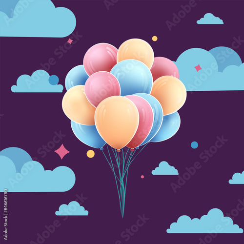 Inflatable balloons in the sky with clouds