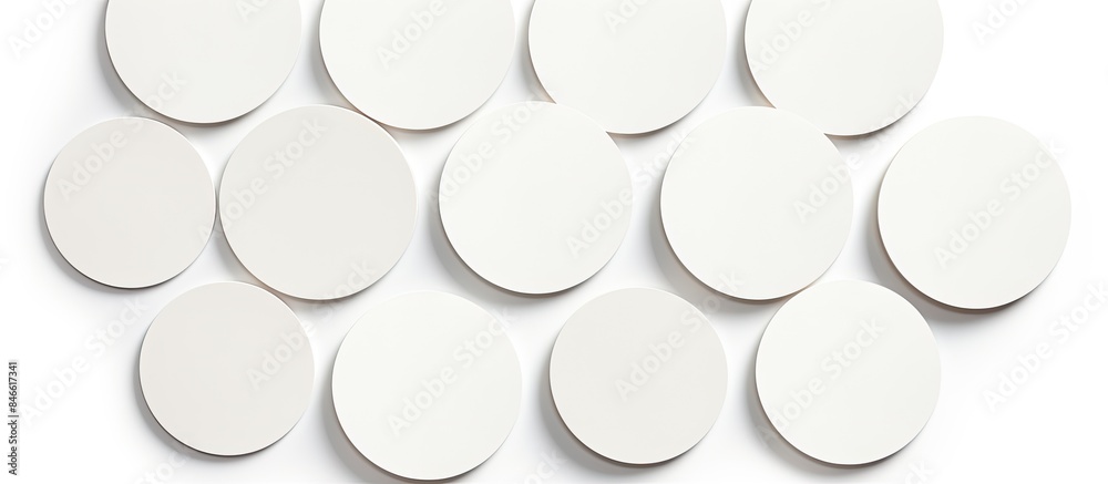 Collection of round white sticker labels isolated on a white background with a clipping path for a copy space image. Collection of round white sticker labels isolated on a white background with a clipping path for a copy space image.