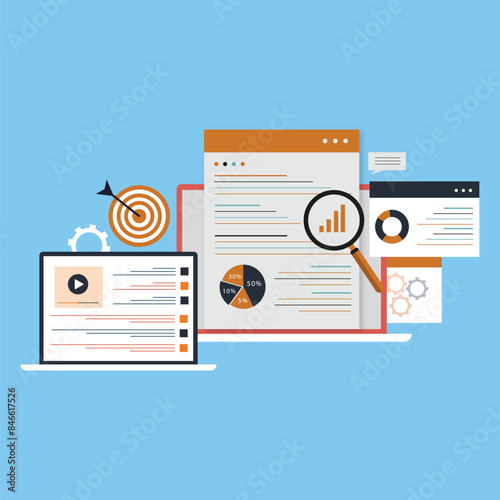 SEO data analytics optimization dashboard monitor illustration