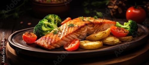 Salmon steak cooked in a fr...