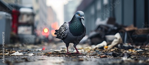 Rock Pigeon scavenging in t...
