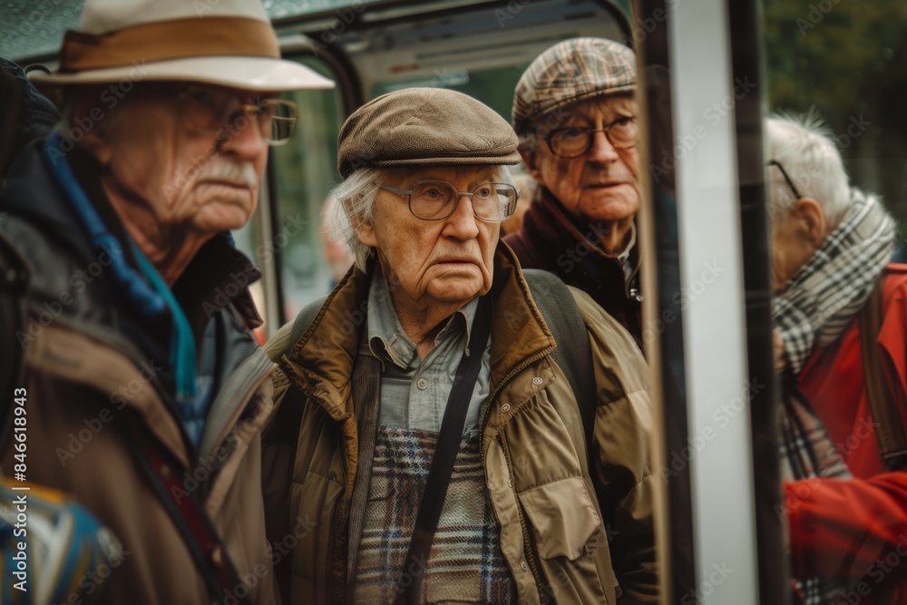 Group of senior people traveling by bus. Elderly people traveling by bus. Group of senior people traveling by bus. Elderly people traveling by bus.