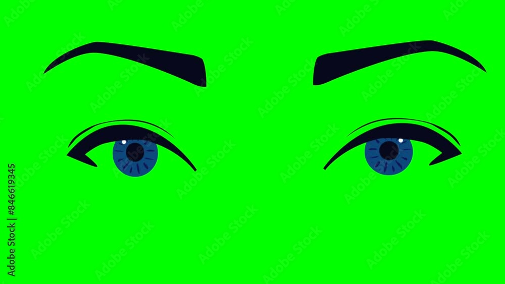 Animation or cartoon female drawn blue flashing on a green chromakey background for insertion Animation or cartoon female drawn blue flashing on a green chromakey background for insertion
