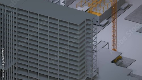 Wallpaper Mural under construction site engineering with frame structure and tower crane 3D looping animation realistic generic 4k Torontodigital.ca