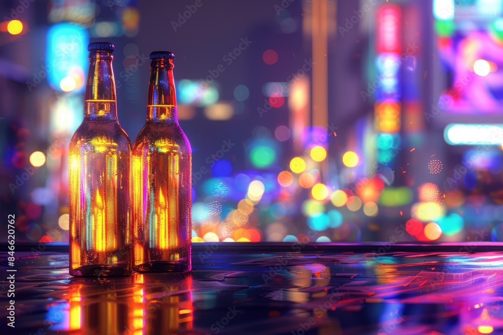 Glass bottle and neon light halo Glass bottle and neon light halo