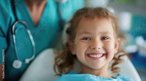 smiling girl at a dentist appointment sitting in a dental chair