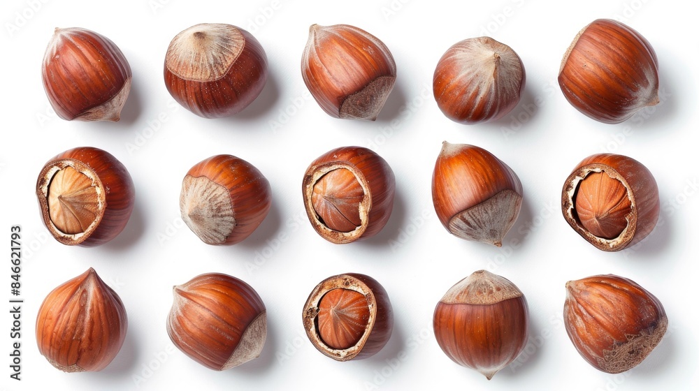 Hazelnuts on White Background, Generative AI Hazelnuts on White Background, Generative AI