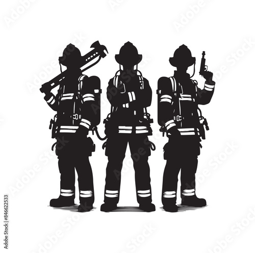 Firefighters pose silhouette vector illustration 