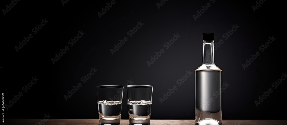 Vodka bottle and glasses placed on the table with a blank space for additional images.
