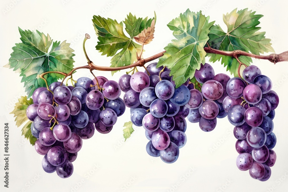 Obraz premium A string of purple grape illustrations on a white background