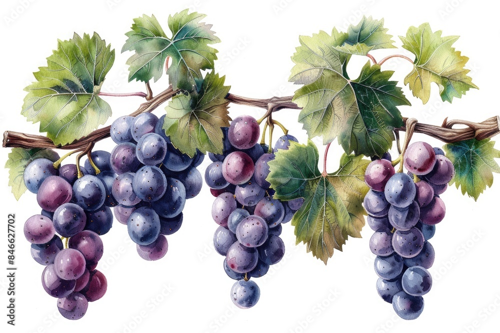 Fototapeta premium A string of purple grape illustrations on a white background