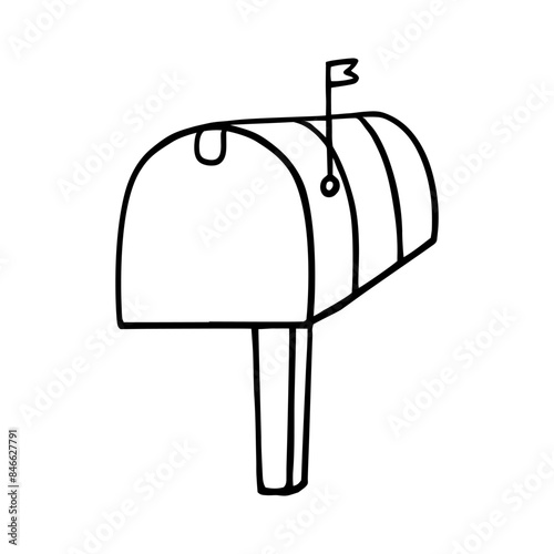 Retro American Suburban Letterbox. Hand drawn doodle outline post box or mailbox symbol. Isolated vector illustration