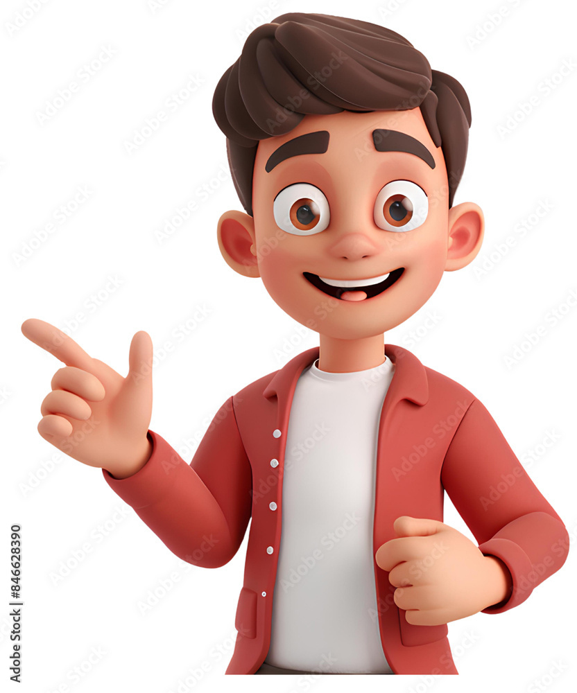 Cheerful cartoon boy pointing with a smile isolated on transparent background. Cheerful cartoon boy pointing with a smile isolated on transparent background.