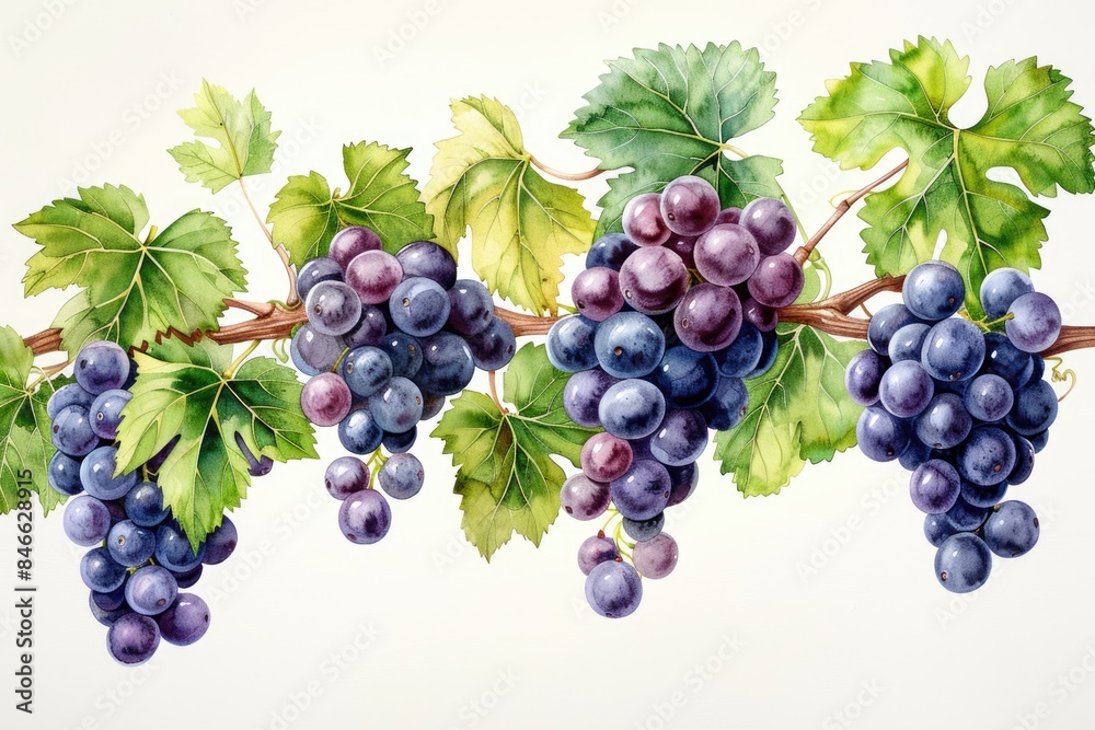 A string of purple grape illustrations on a white background A string of purple grape illustrations on a white background