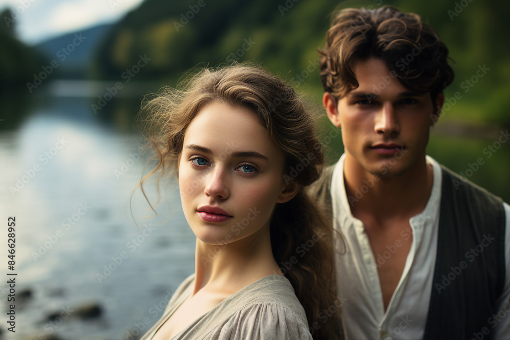 Generated with AI photo of young beautiful couple happy people enjoying a summer weekend Generated with AI photo of young beautiful couple happy people enjoying a summer weekend