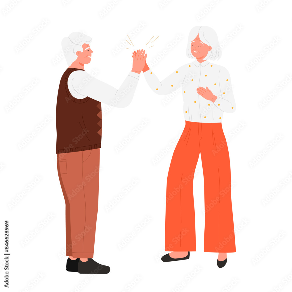 Happy old senior people giving high five vector illustration Happy old senior people giving high five vector illustration