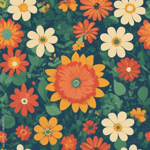 Wallpaper Mural seamless floral background. simple 2d flat flower design.  Torontodigital.ca