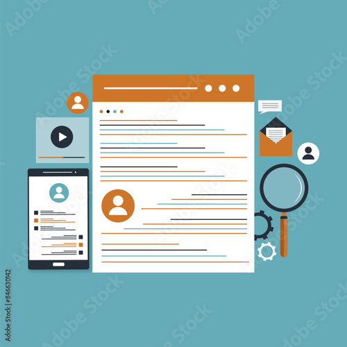 Internet mass media concept. Flat vector illustration.