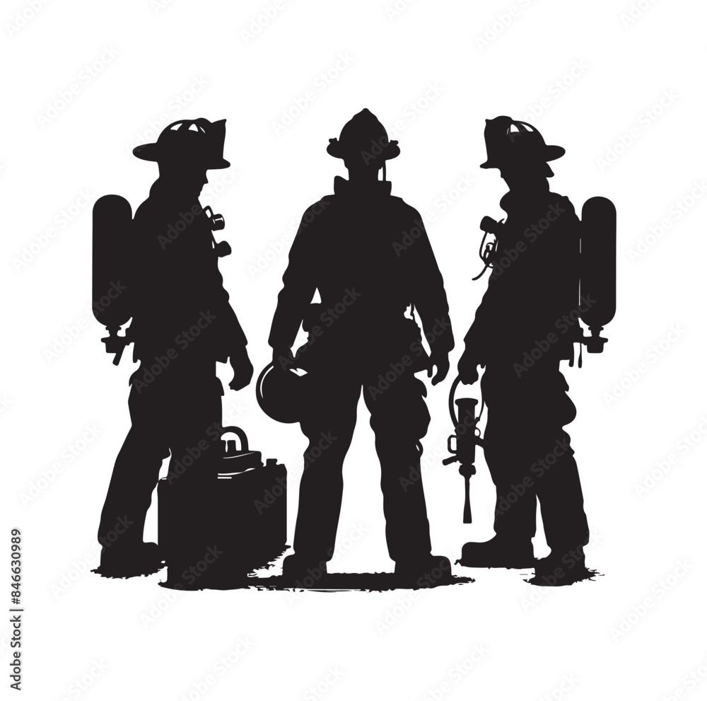 Firefighters pose silhouette vector illustration 